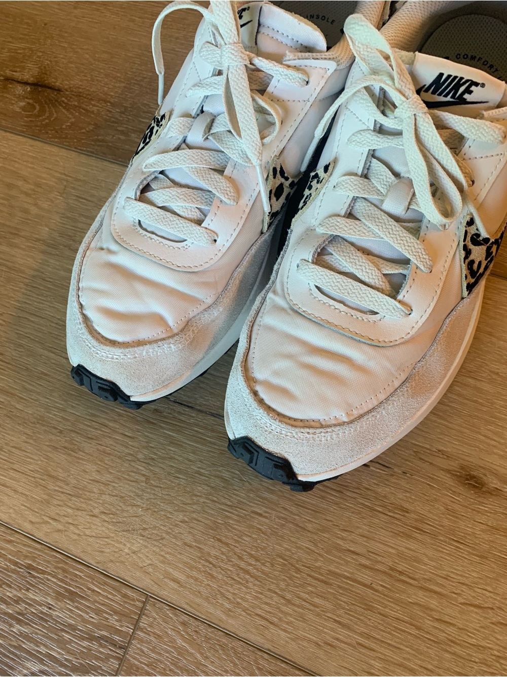 Nike Waffle Debut Sneakers White with Leopard Accent - Picture 2 of 7